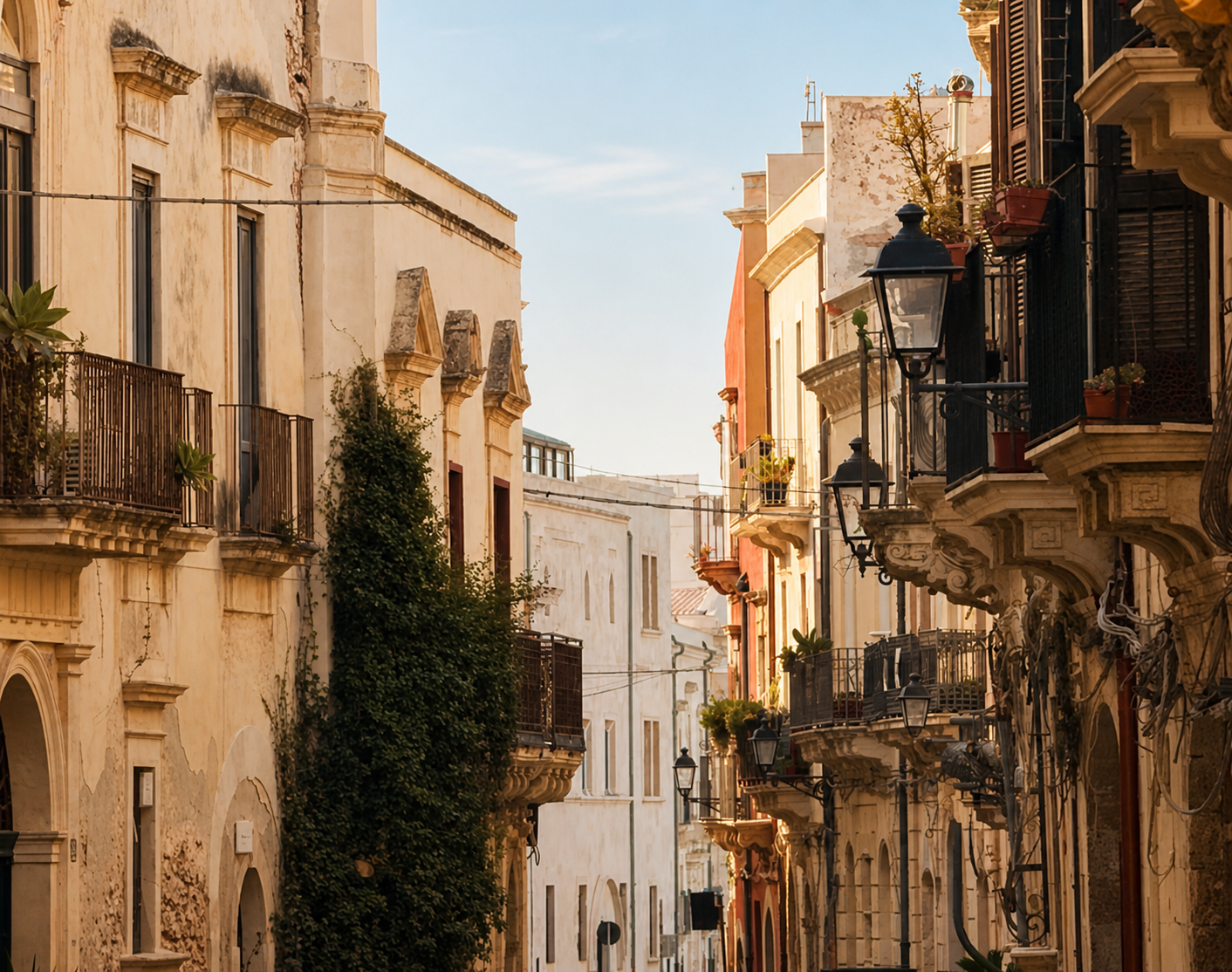 Historic Ortigia street with balconies