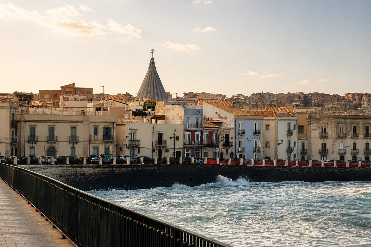 Ortigia seafront with waves