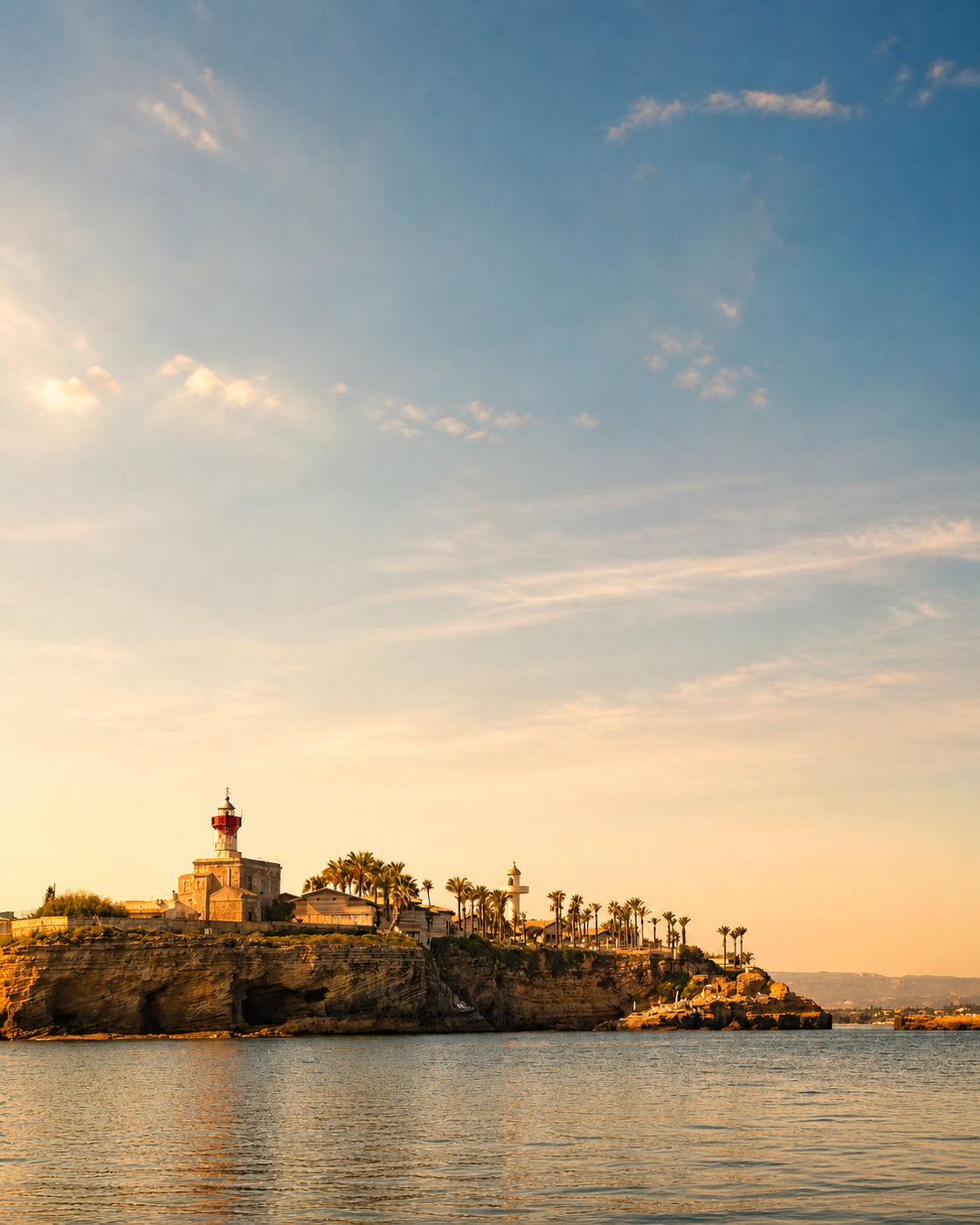 Lighthouse on the cliffs at sunset